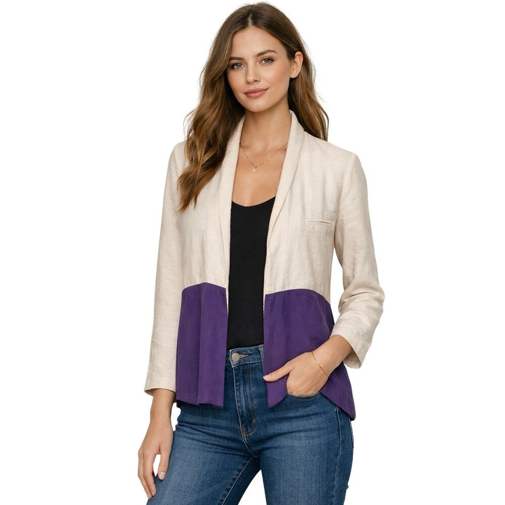 Silence + Noise Colorblock Open Front Blazer Jacket Small Purple Cream